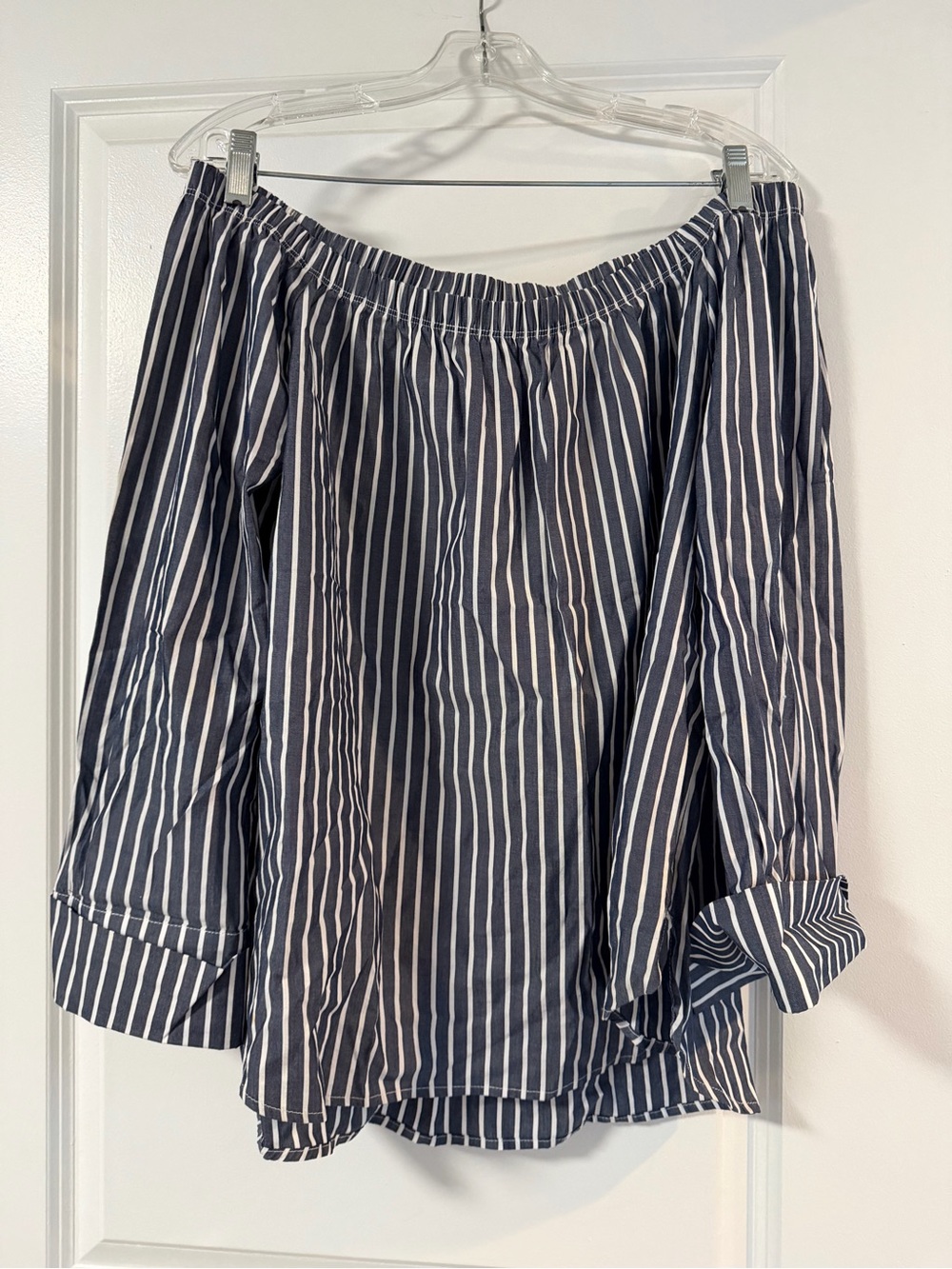 Navy and White Striped Off-Shoulder Top